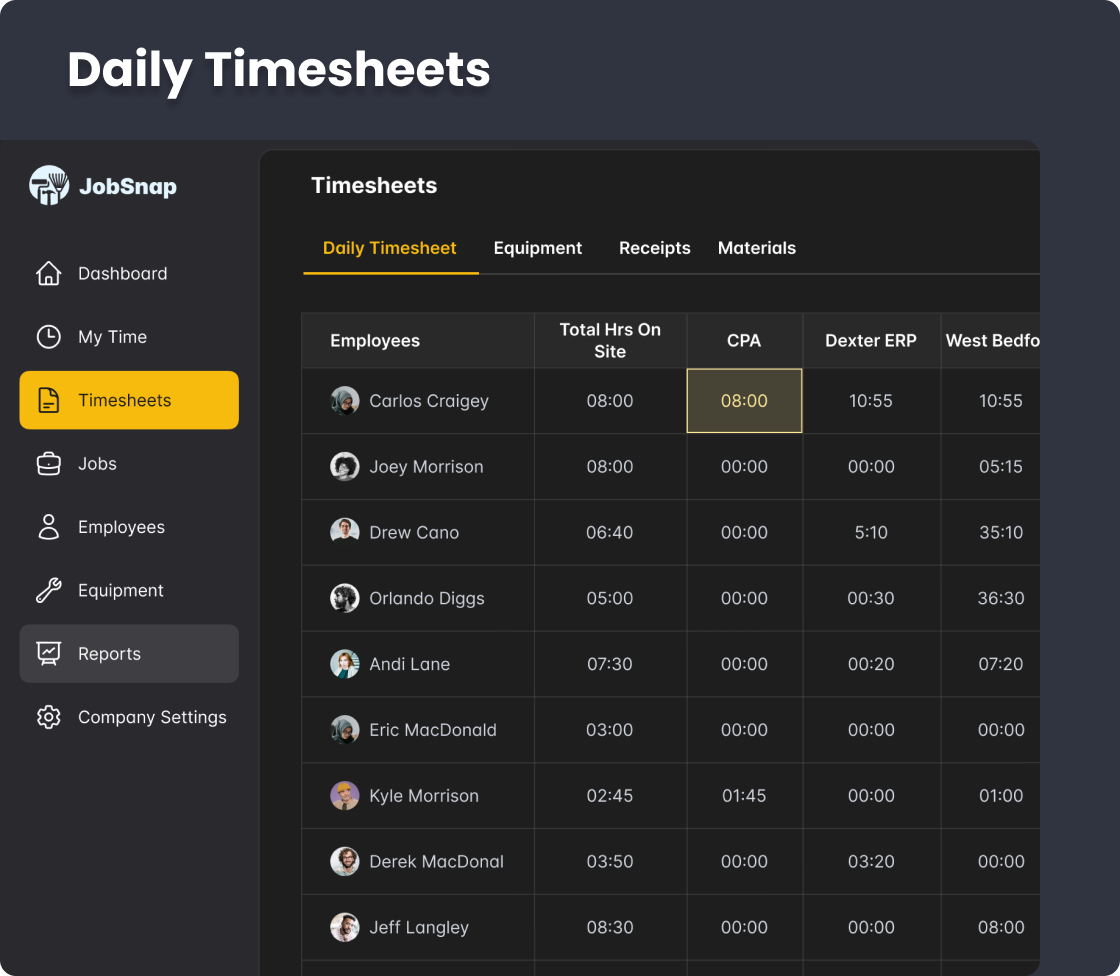 JobSnap App Tour - Daily Timesheets