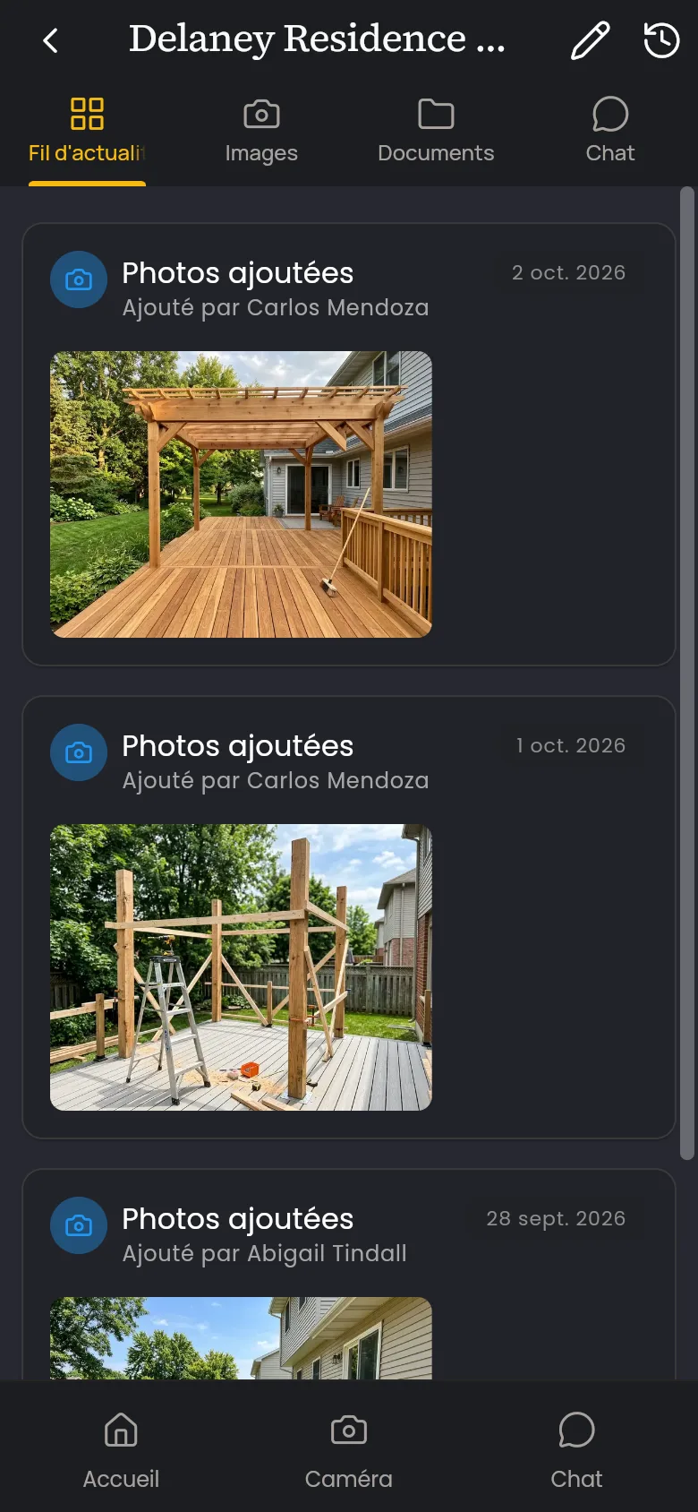 Photos de chantier et suivi d'un projet dans l'application mobile JobSnap