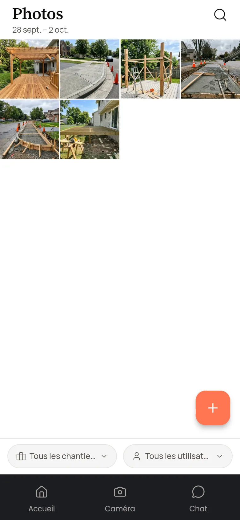 Galerie de photos de chantier dans l'application mobile JobSnap