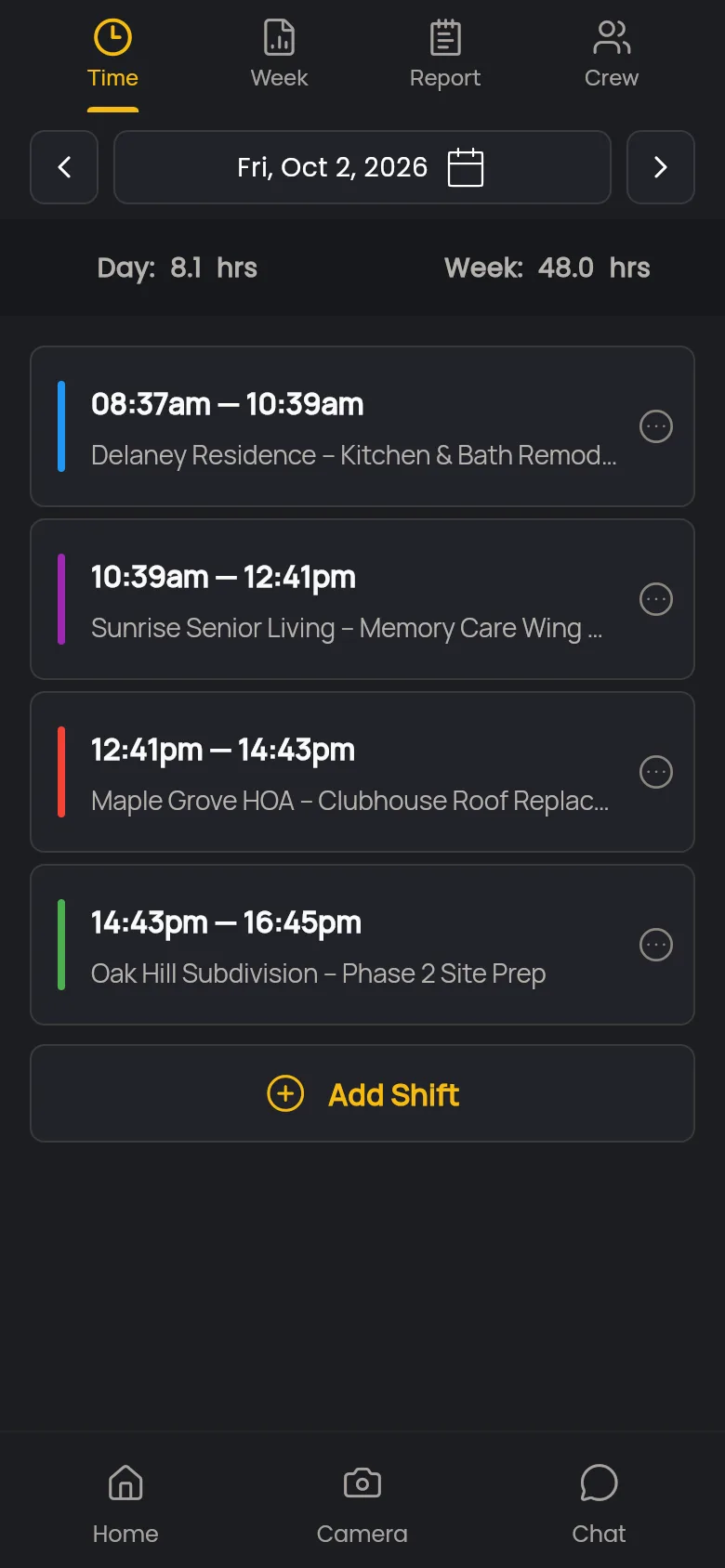 GPS time clock and daily timesheet on the JobSnap mobile app